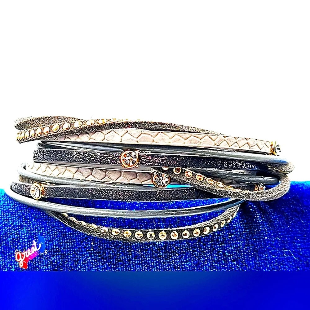 Saachi Leather Rhinestone Cuff - Picture 9 of 10